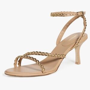 Larroude Gold-Tan Strappy Heels